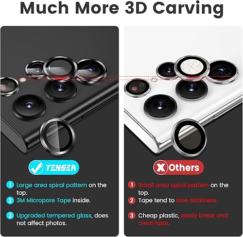 Miniatura 15 de Tensea Protector de lente de cámara Samsung Galaxy S22 Ultra, protector de pantalla de vidrio templado 9H, anillo individual de metal, S22 Ultra 5G