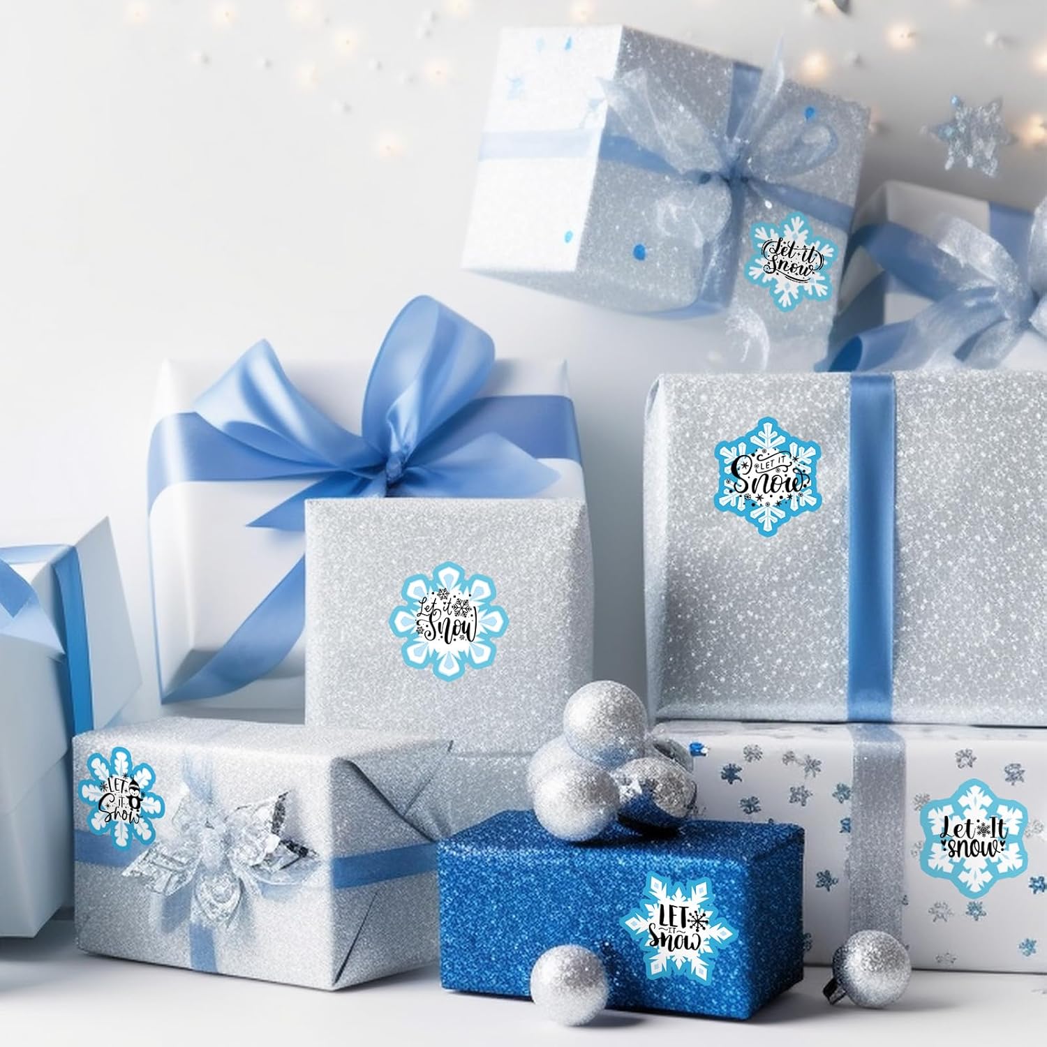 Whaline Winter Christmas Direct Thermal Labels Stickers Blue Snowflake Shape Self-Adhesive Printer Decals for Xmas Holiday DIY Candle Name Tag Logo Design, 300 Pcs - Image 5