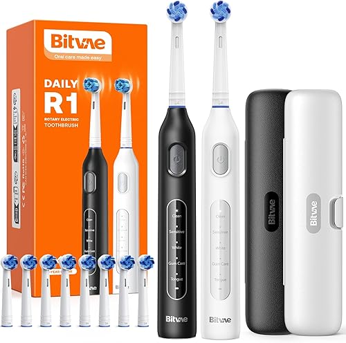 Miniatura 59 de Bitvae R2 - Cepillo de dientes eléctrico giratorio para adultos con 8 cabezales, estuche de viaje, 5 modos de cepillo, recargable con sensor de Negro