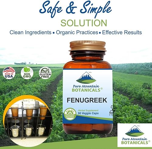 Miniatura 3 de Pure Mountain Botanicals Cápsulas de fenogreco - Cápsulas veganas kosher con 600 mg de suplemento orgánico de semillas de fenogreco