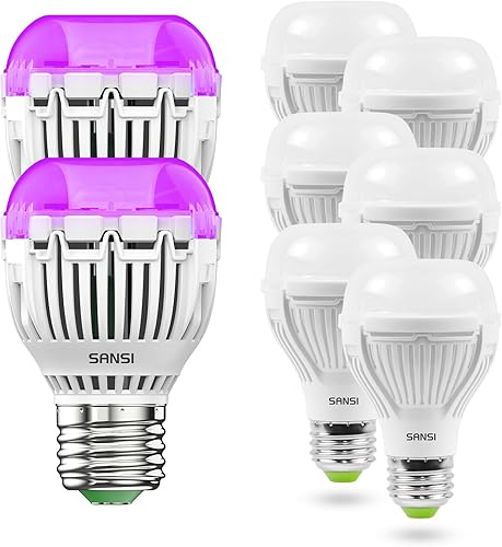 SANSI Bombilla LED A19 equivalente a 100 W, bombilla blanca de luz diurna de 1600 lúmenes, 5000 K, con tecnología de cerámica, bombilla LED UV negra
