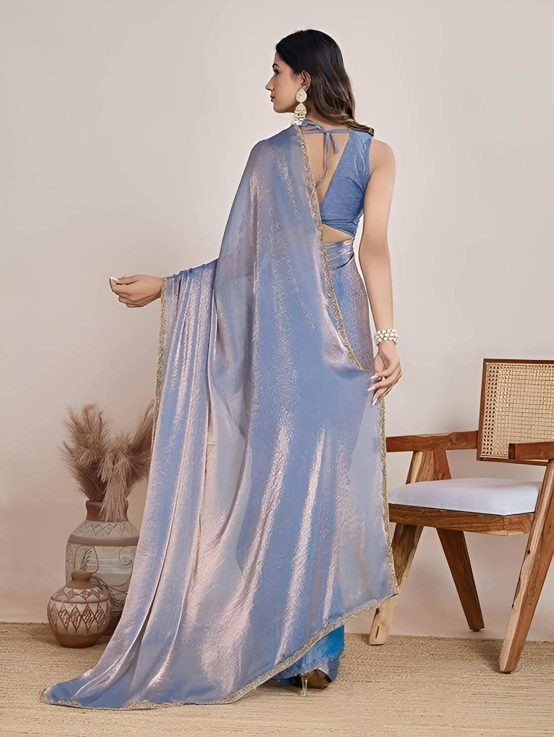 Sidhidata Women's Soft Zimmy Choo Fandy Silk Saree With Hand Work Lace Boarder & Comes With Unstitched Blouse Piece (Chhaava) - Image 2