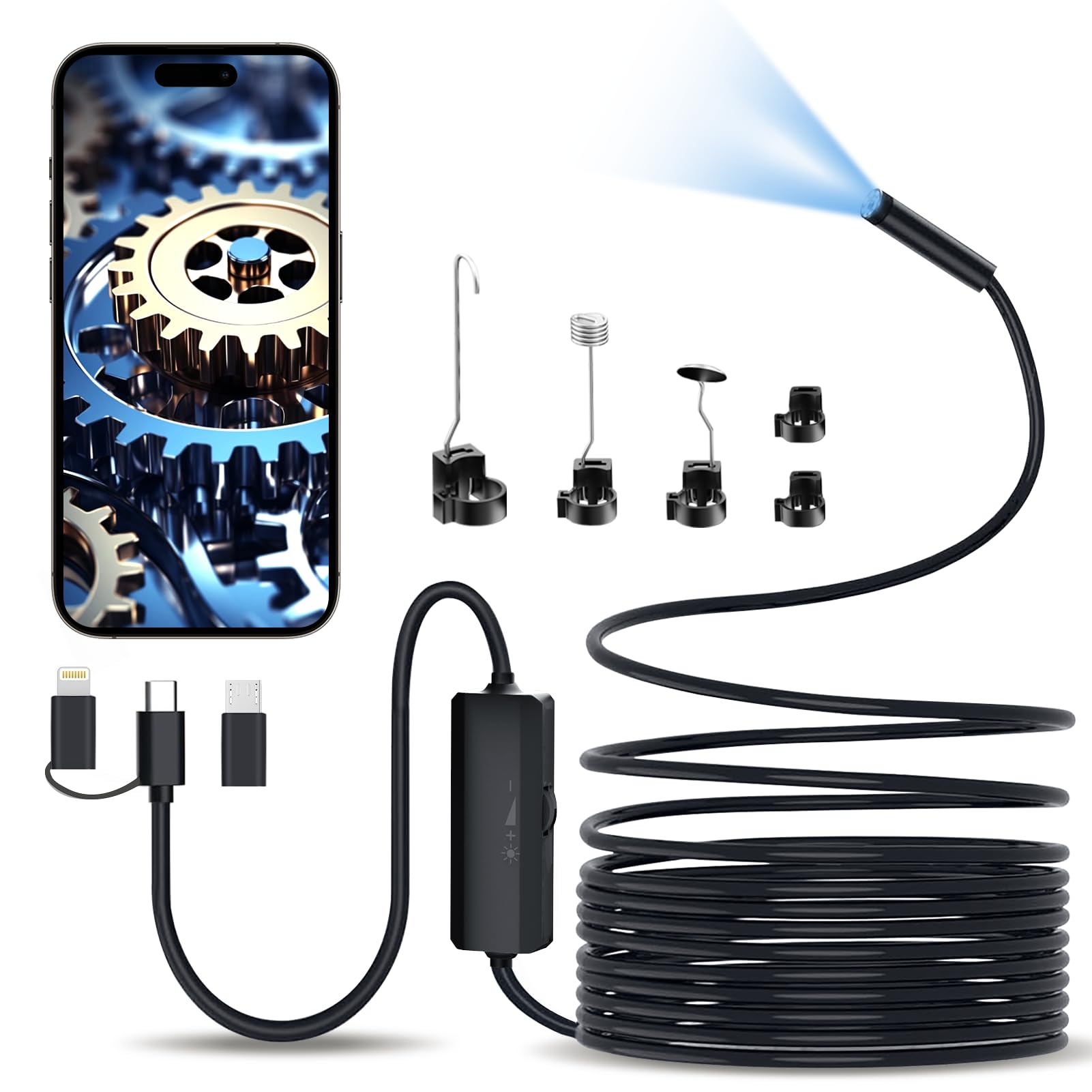 1920P HD Endoscopio Per Ispezione Serpente, Endoscopio per Smartphone con 8 LED, Sonda Telecamera Impermeabile Semirigido, Funziona con Smartphone Android e iOS, iPad (16,5FT/5M)