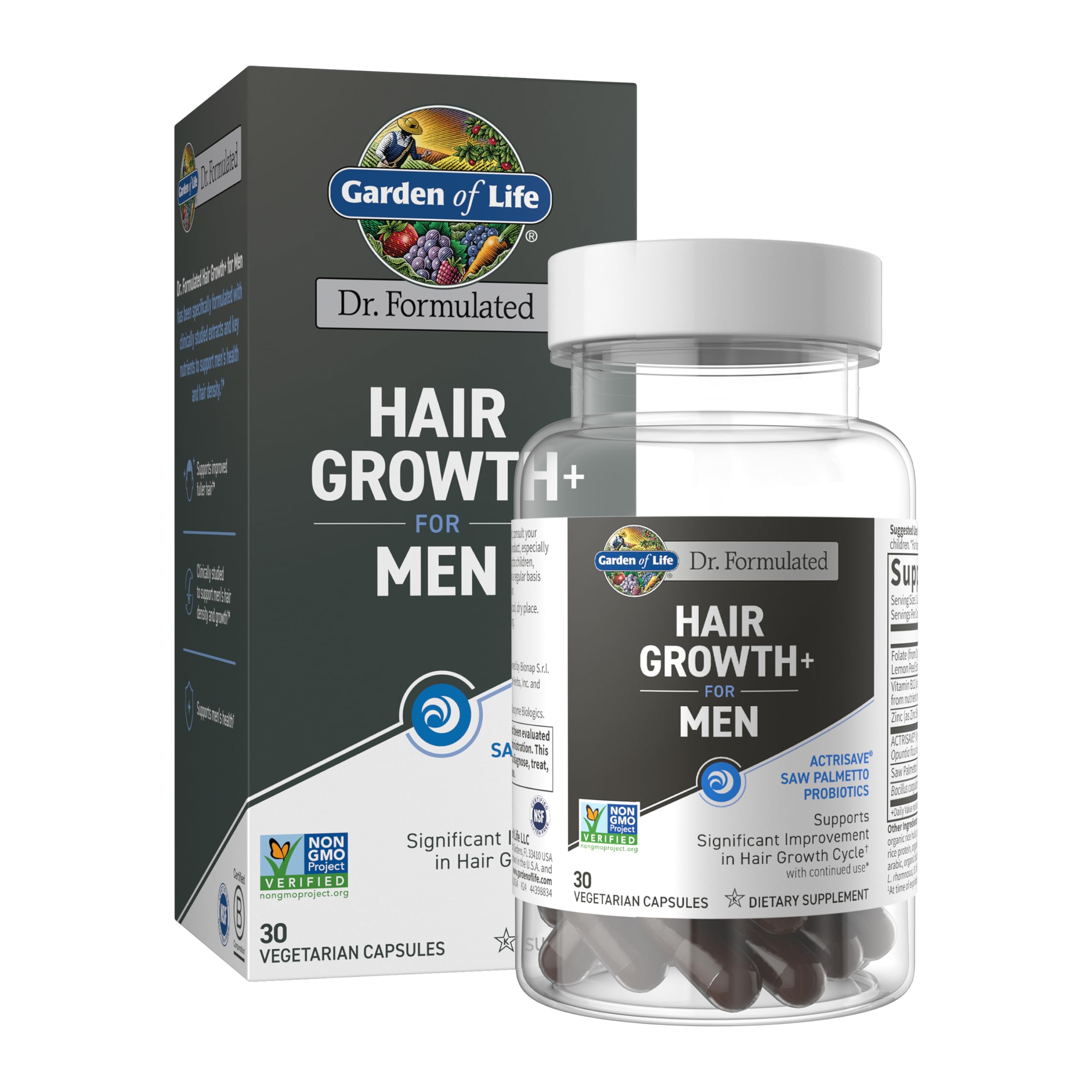 Garden of Life Dr. Formulated Hair Growth for Men with Clinically Studied Extracts and Saw Palmetto for Men to Support Men’s Hair Growth, 30 Count