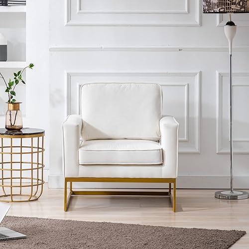 Miniatura 8 de LukeAlon Elegante silla de club con acento de terciopelo, sillón tapizado con patas de metal dorado, moderna silla individual para sofá individual,