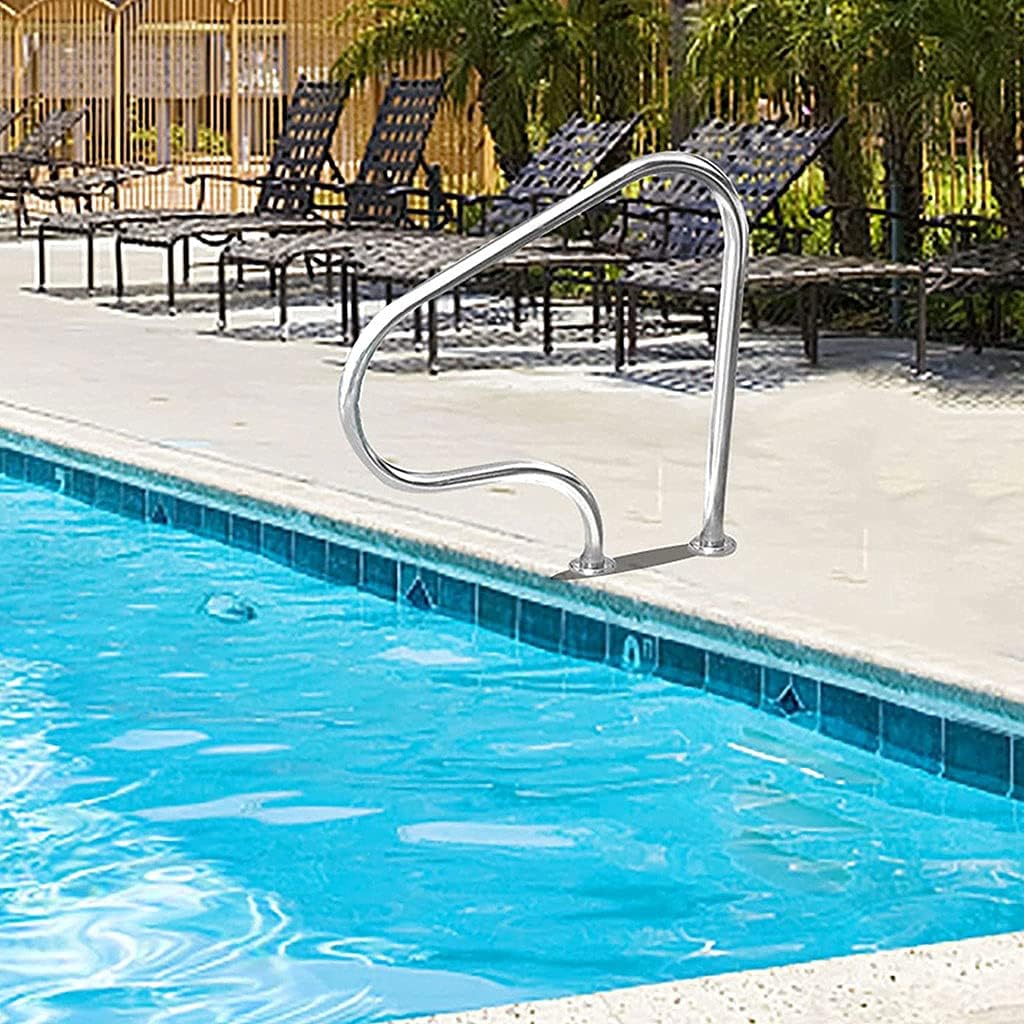 Pool Handrail Railing Stainless Steel with Base Plate Indoor Outdoor PoolsPool Handrail,Swimming Pool Safety Hand Rail Swimming Inground Pool Pool Railingpool Hand Rail Pool Railing Handrail