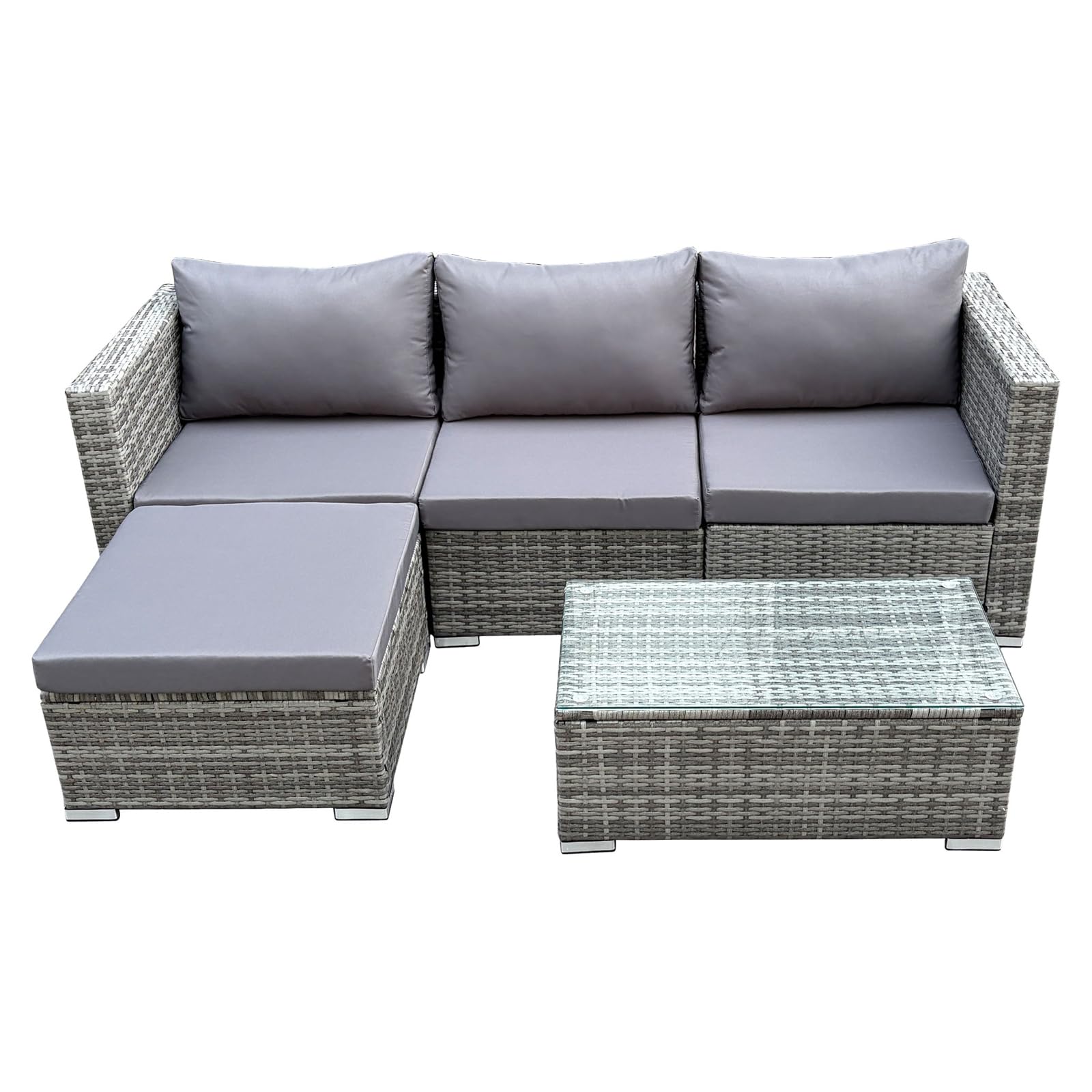 SVITA Queens Gartenlounge 5-teilig Polyrattan Lounge Set wetterfest Garten Terrasse Balkon inkl. Kissen Glas Tisch Grau