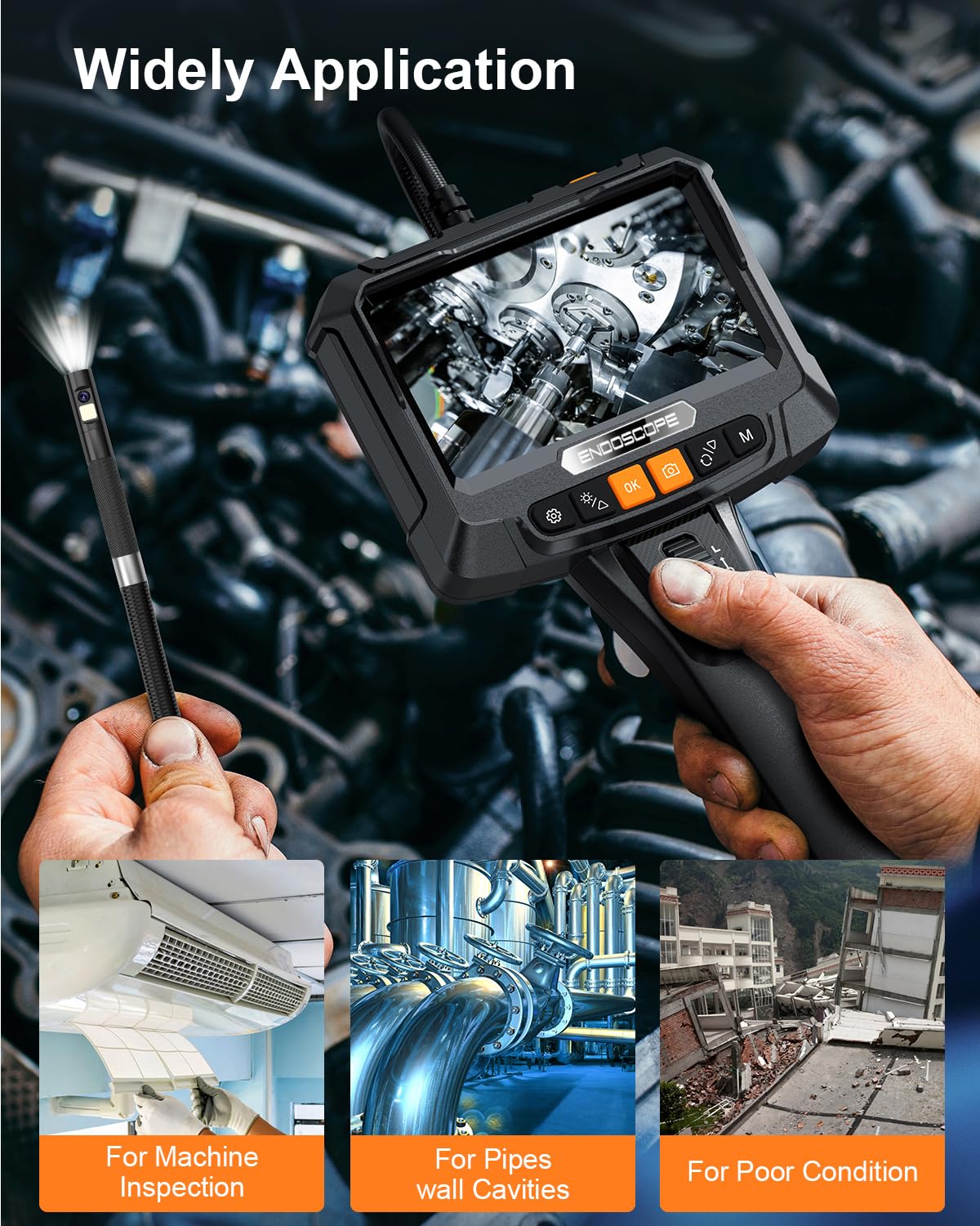 Endoscopio Industrial de Doble Lente - 1080P HD Cámara de Inspección, 5" IPS Pantalla Endoscópica con 8+1 LED, Professional Camara Inspeccion Tuberias IP67 Impermeable de 8 mm, Tarjeta de 32 GB (1,5M)
