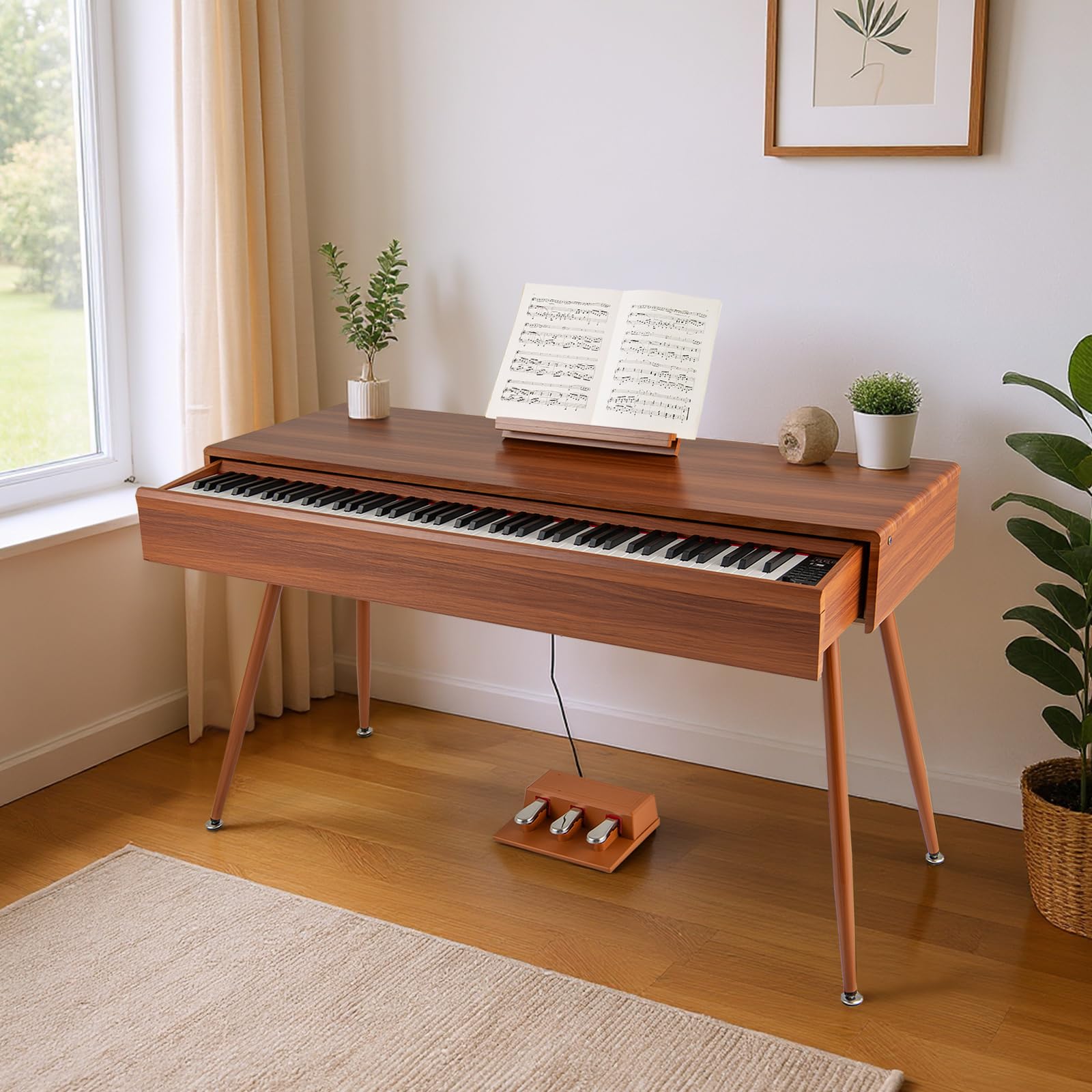 COSTWAY Pianoforte Digitale a 88 Tasti, con Azione a Martello Graduata, Pianoforte Elettrico a Grandezza, con Cassetto Estraibile e Altoparlanti Doppi, Pianoforte Digitale per Principianti