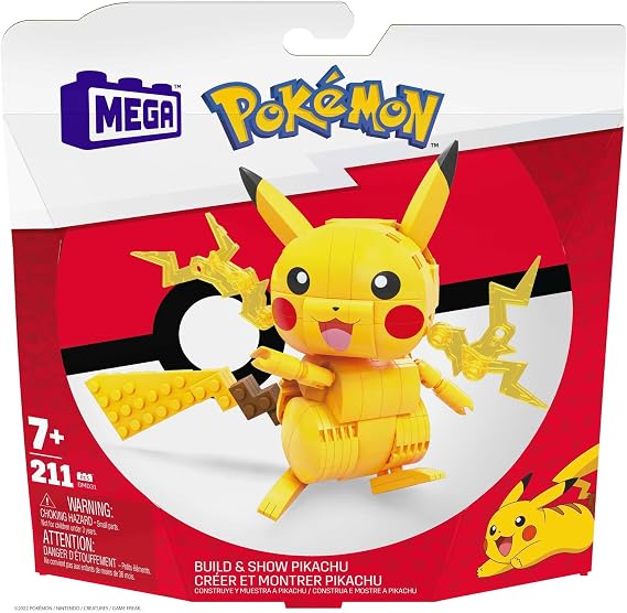 MEGA Pokemon Building Toys Set Build & Show Pikachu with 205 Pieces, Articulated and Poseable, 4 Inches Tall, for Kids