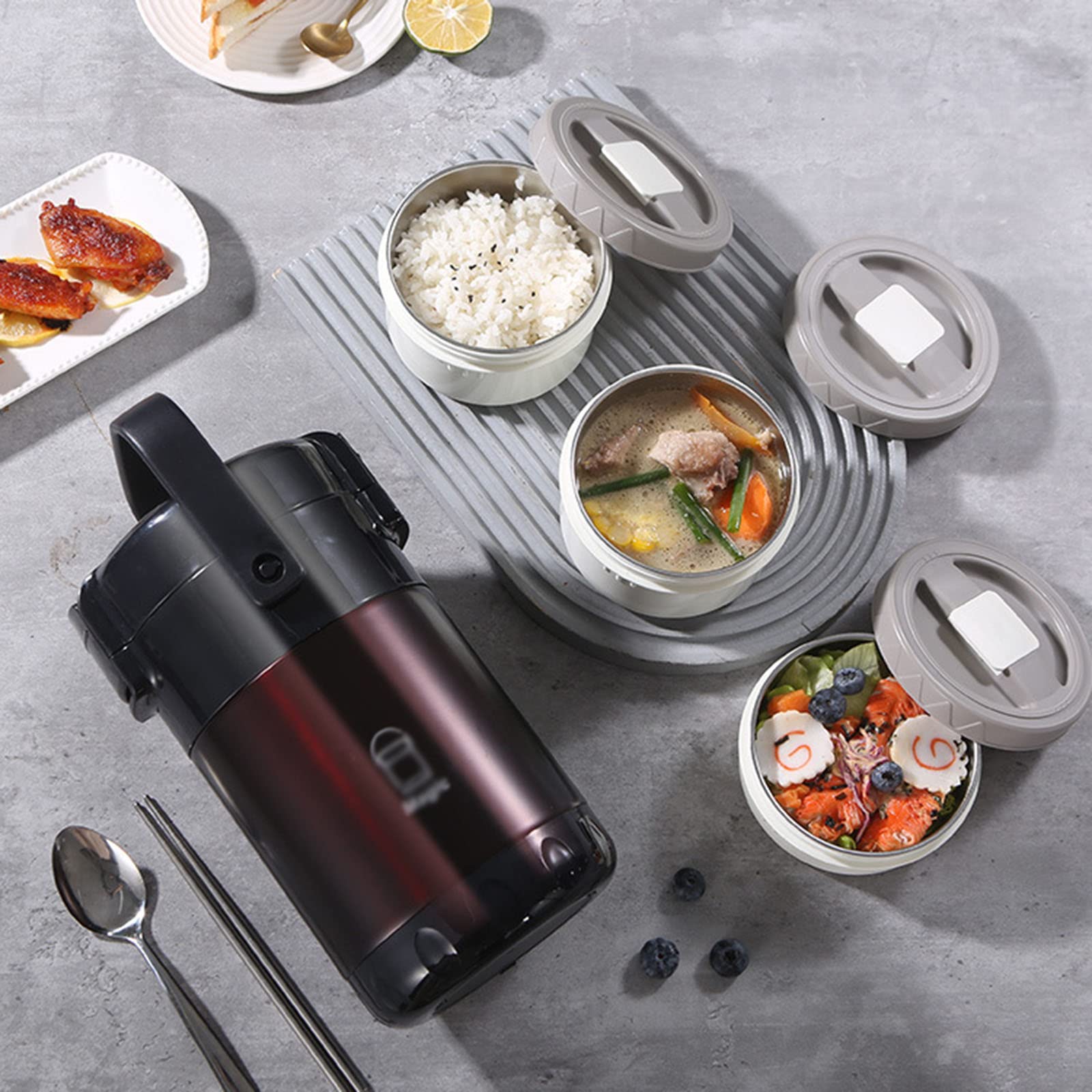 Fiambrera Aislada, Recipiente De Comida Reutilizable De Acero Inoxidable De Primera Calidad, Frasco De Comida Aislado, Fiambrera para Adultos (1,9 L / 2,3 L / 2,6 L),Rojo,2.6L