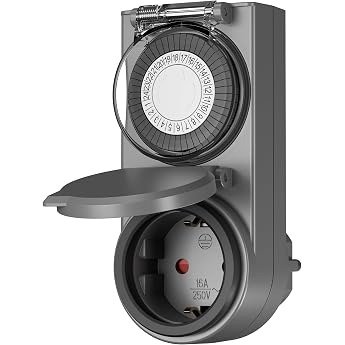 HBN Outdoor Timer Socket 24 Hour Mechanical Timer IP44 Waterproof Timer Socket with Protective Cover 16 A/3680 W Anthracite