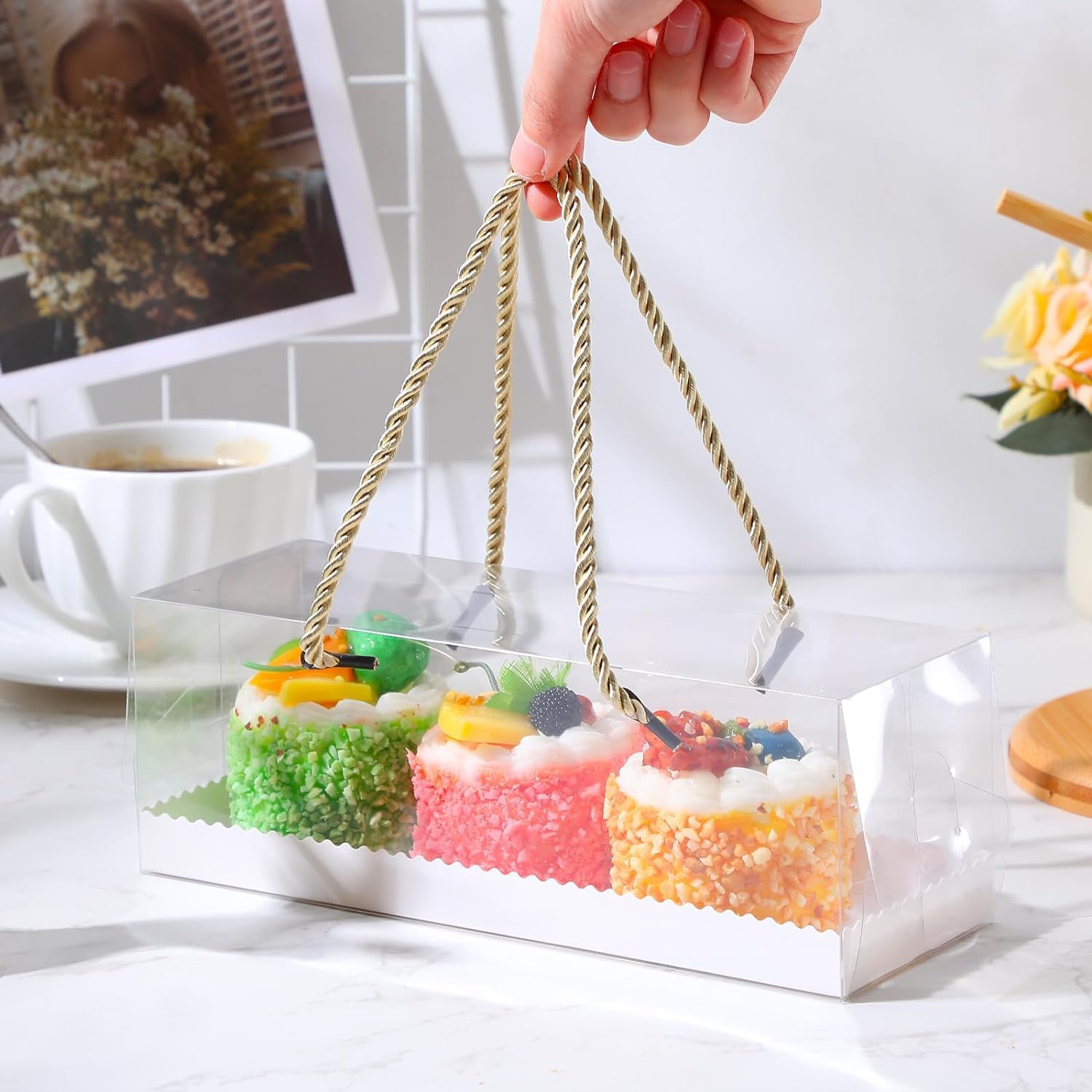 10 Scatole Trasparenti Per Torte – 27,5x11x9,5 Cm Con Manico, Swiss Roll