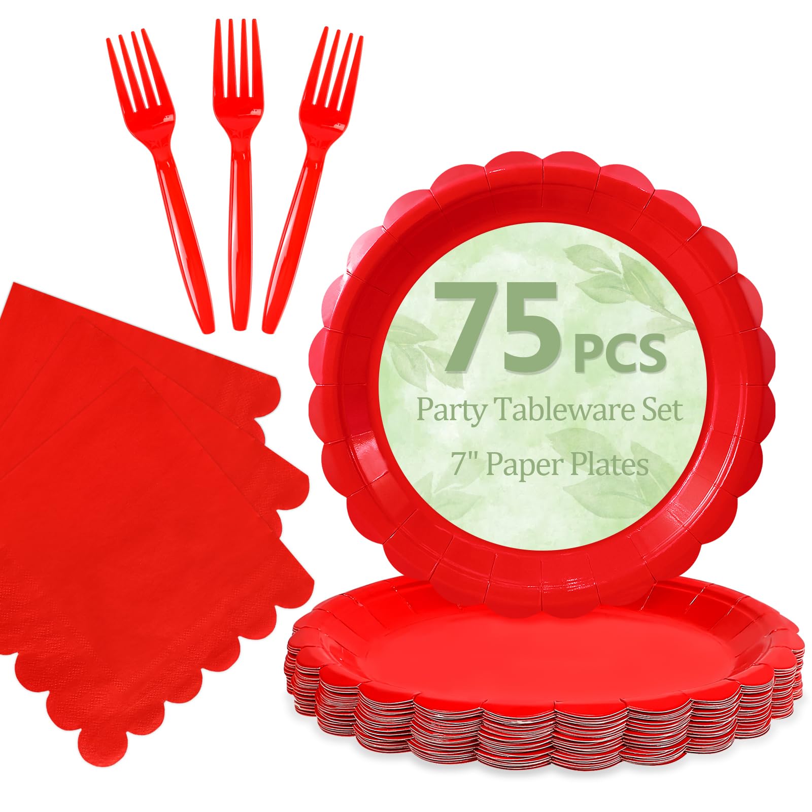 Mulbozy 75 Pcs Red Paper Plates 7" Disposable for Christmas Dessert Plates