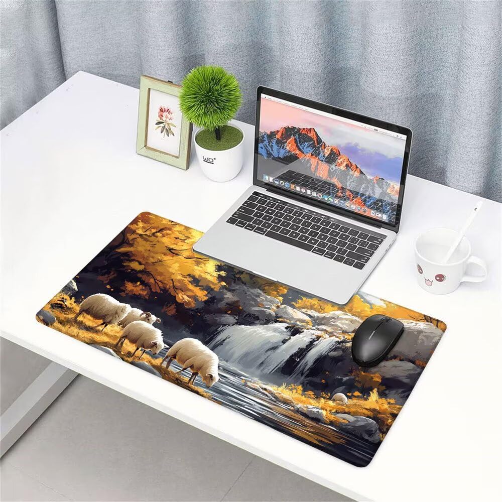 Alfombrilla de Mouse para Juegos, Giallo, XXL, Antideslizante, Impermeable, Diseño de Autunno, Extendido, Grande, 1400x600x3mm, para PC, Laptop, Ufficio, Famiglia d-618