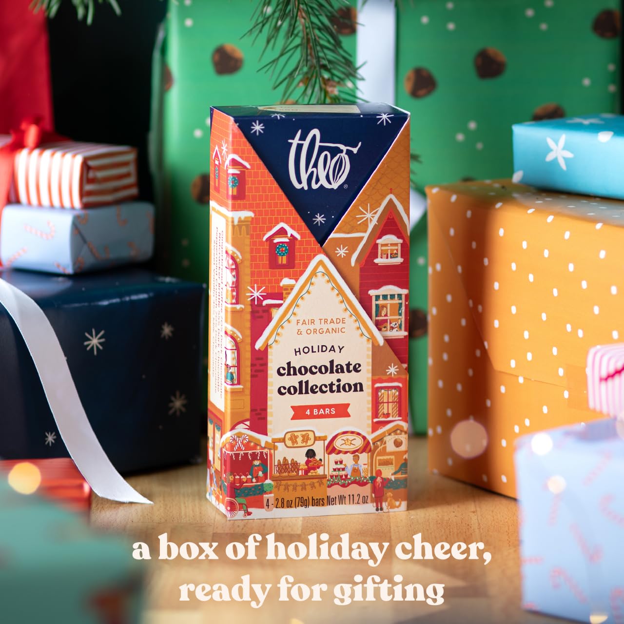 Theo Chocolate Holiday 4-Pack Organic Chocolate Bar Variety Gift Pack
