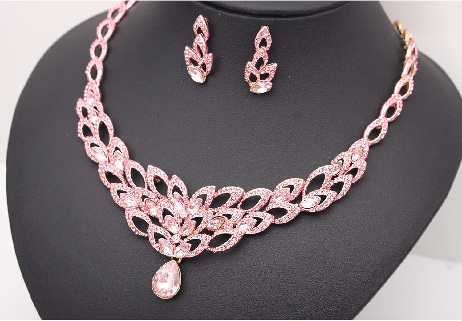 SFE Gold/Platinum Plated Bridal Statement Necklace and Drop Earring Bracelet Ring Set for Bride Wedding Jewelry Set Choker Necklace for Women