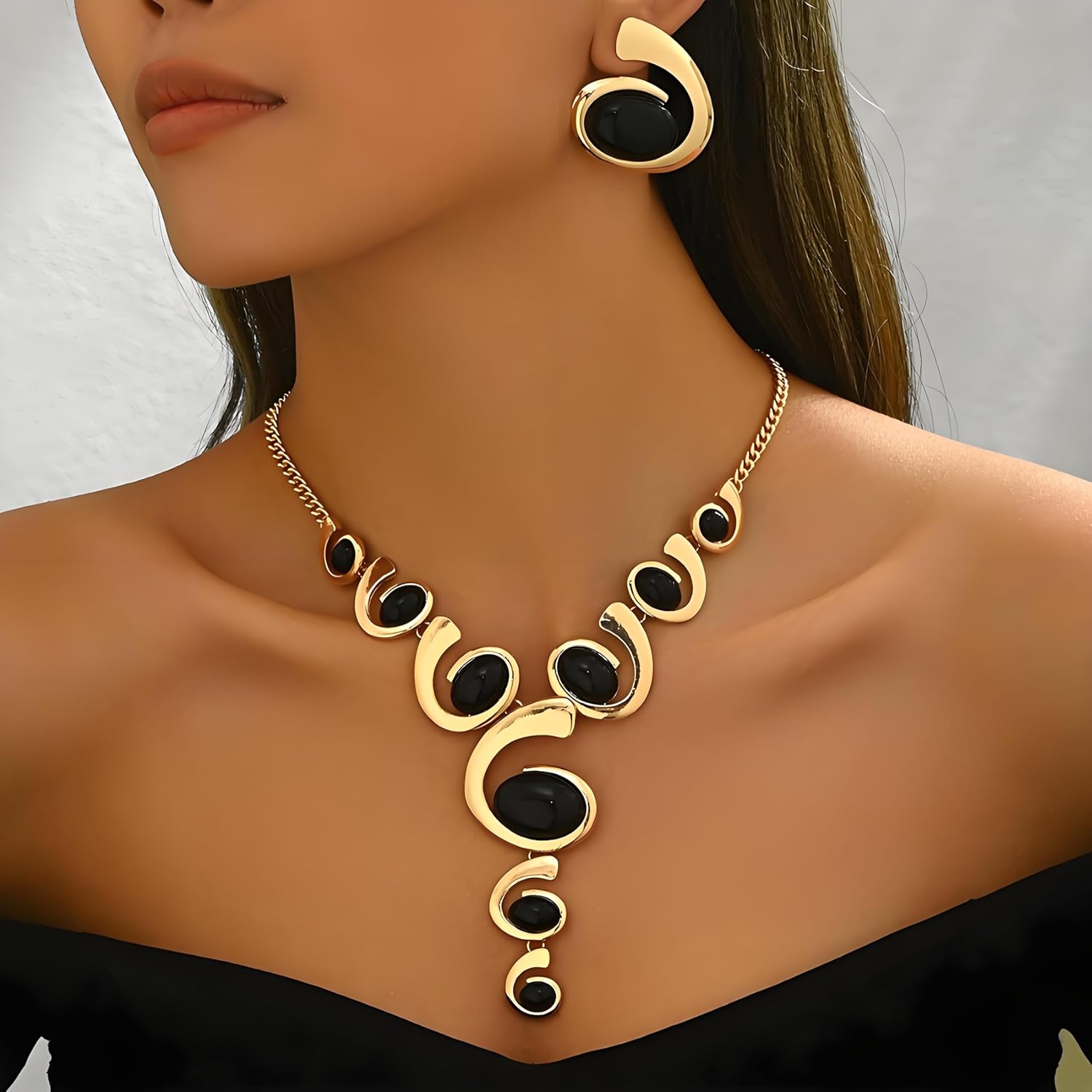 Gold Jewelry Set, Silver Black Boho Western Chunky Vintage Pendant Necklace Stack Trendy Adjustable Non Tarnish Cowgirl Dainty Hypoallergenic Earrings Jewelry Sets For Women - Image 7