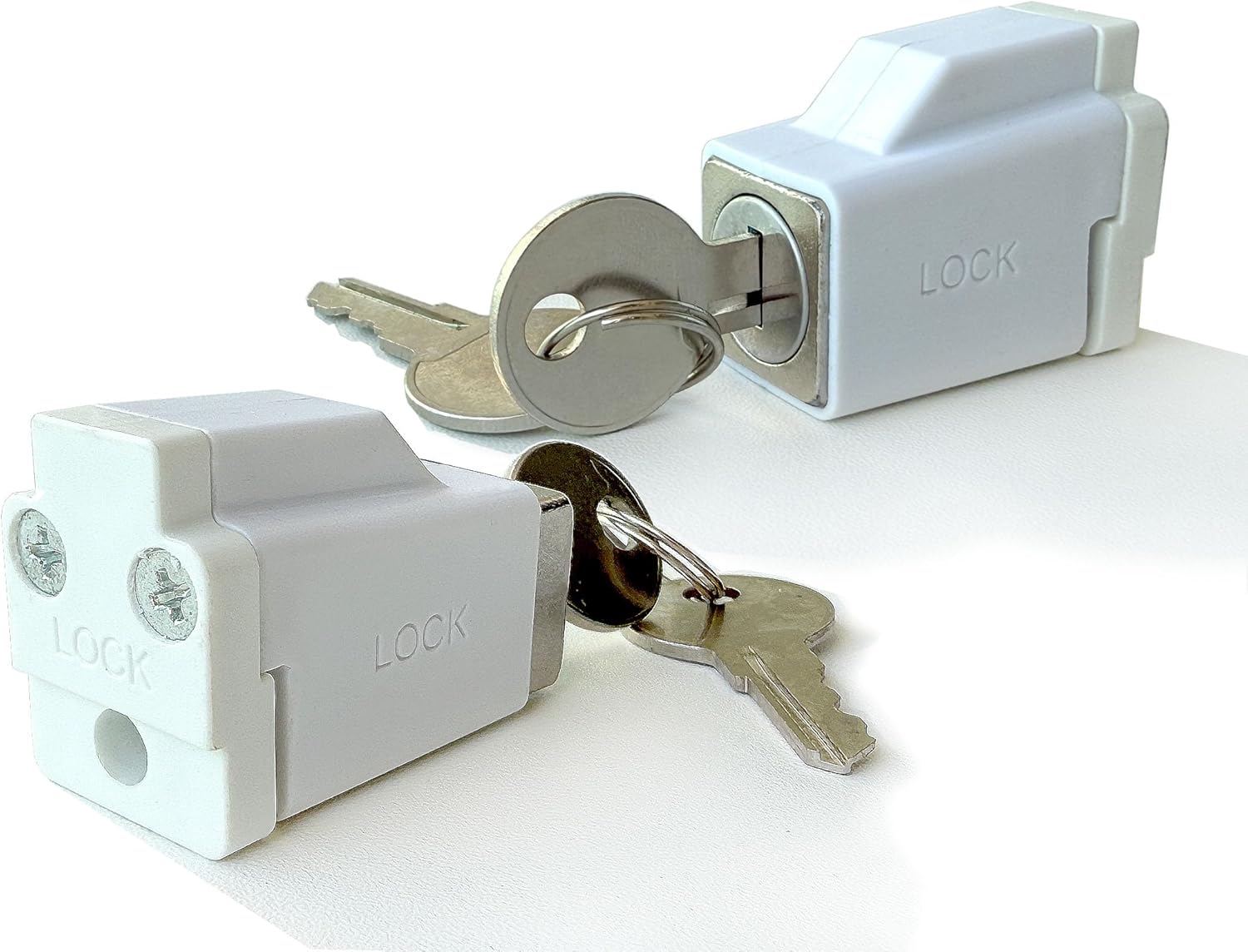 2 Pack Sliding Window Stopper Lock with 2 Keys - for Thickness 1/4" Small Frame Edge Clamp, Adjustable Window Locks Security Window Stoppers (White)