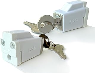 2 Pack Sliding Window Stopper Lock with 2 Keys - for Thickness 1/4" Small Frame Edge Clamp, Adjustable Window Locks Security Window Stoppers (White)