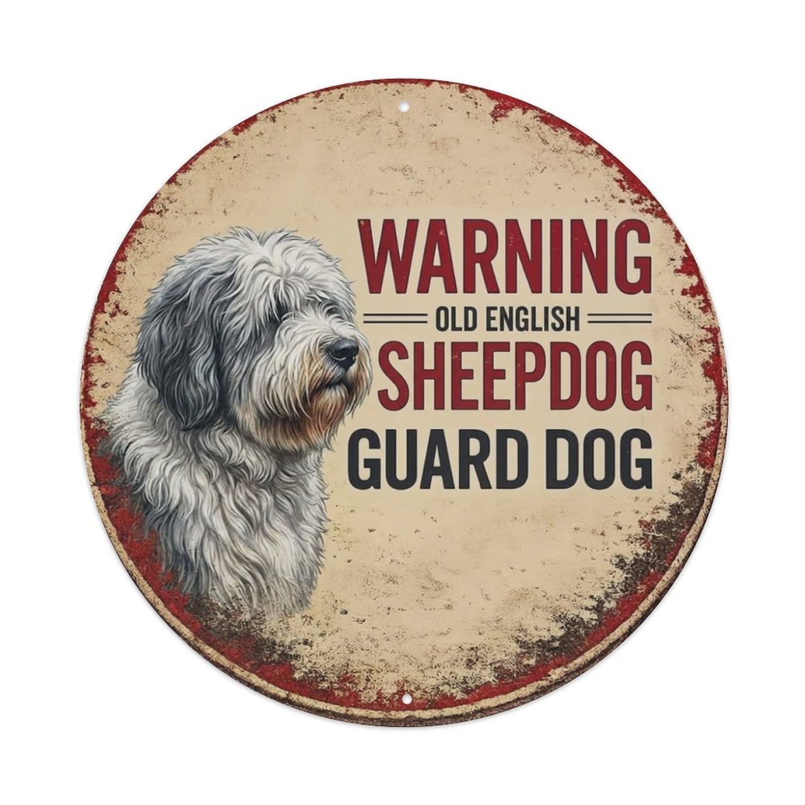 Tgrcjimh Style Metal Tin Sign Vintage Warning Old English Sheepdog