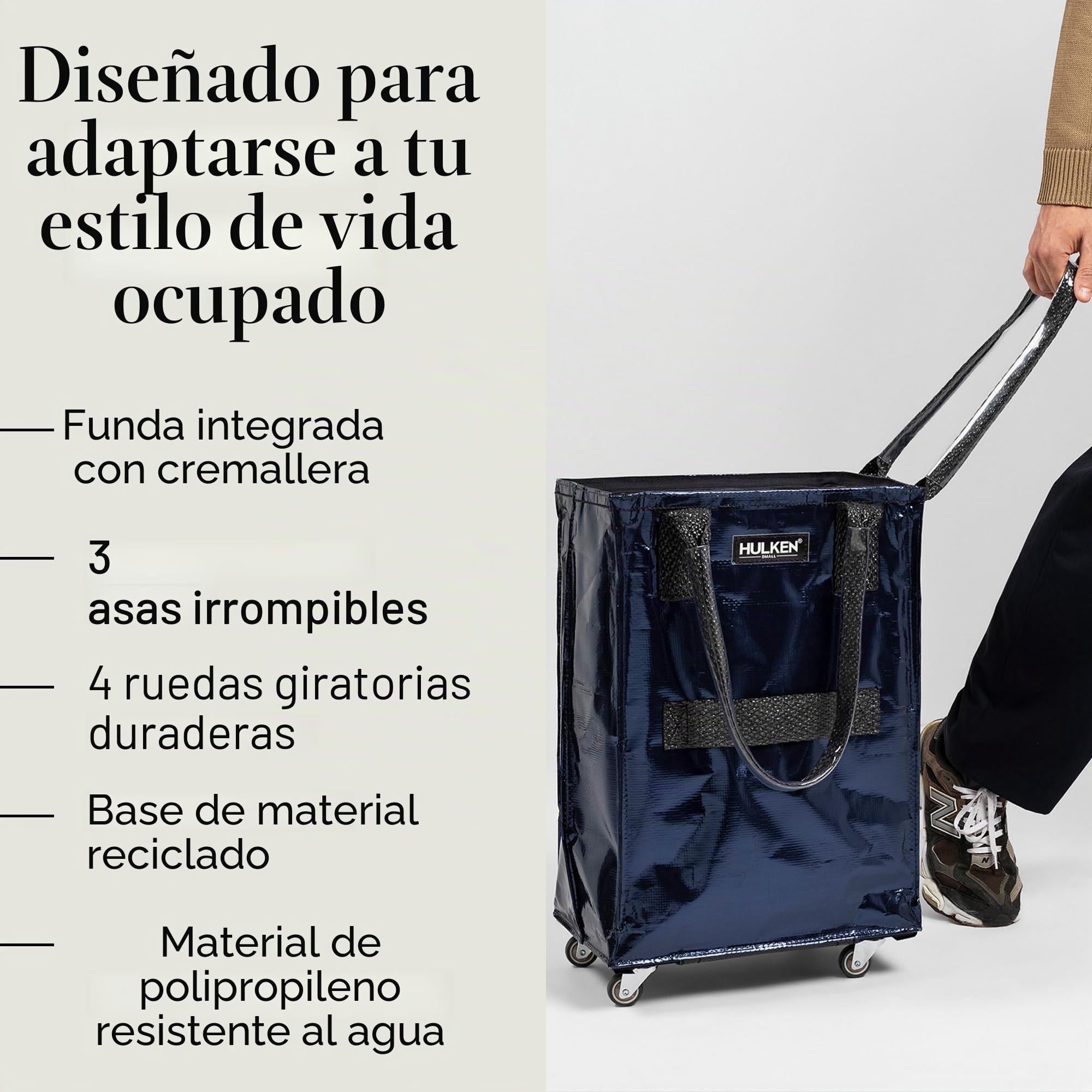 HULKEN - Bolsa reutilizable con ruedas y bolsa de la compra con ruedas - Límite de 66 libras