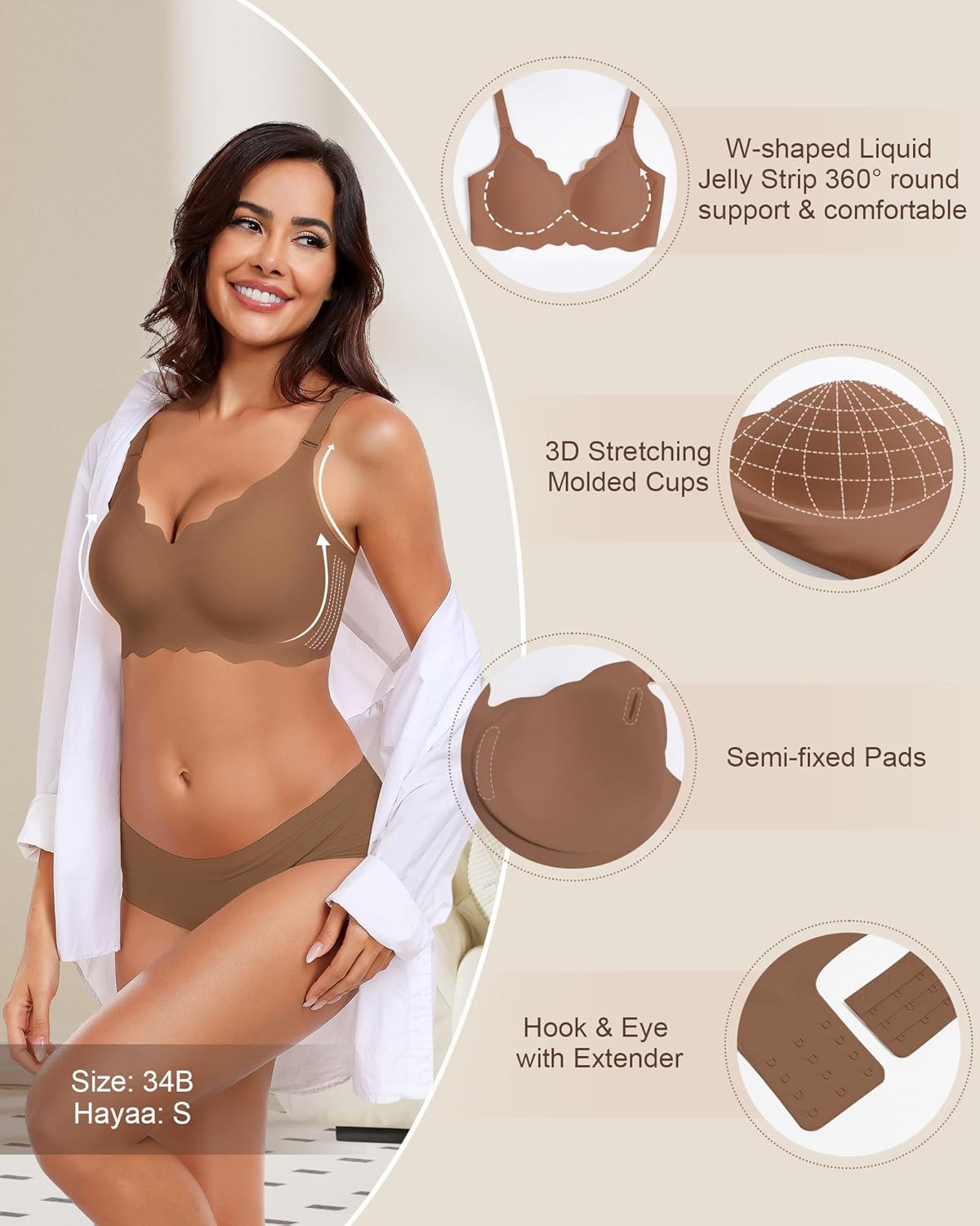 HORISUN Wireless Seamless Bras for Women No Underwire Wavy V Neck Soft Support Full Coverage Comfortable Bra - Image 4