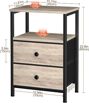 LOAKEKEL Bedside Table, Side Tables Set of 2 with 2 Fabric Drawers