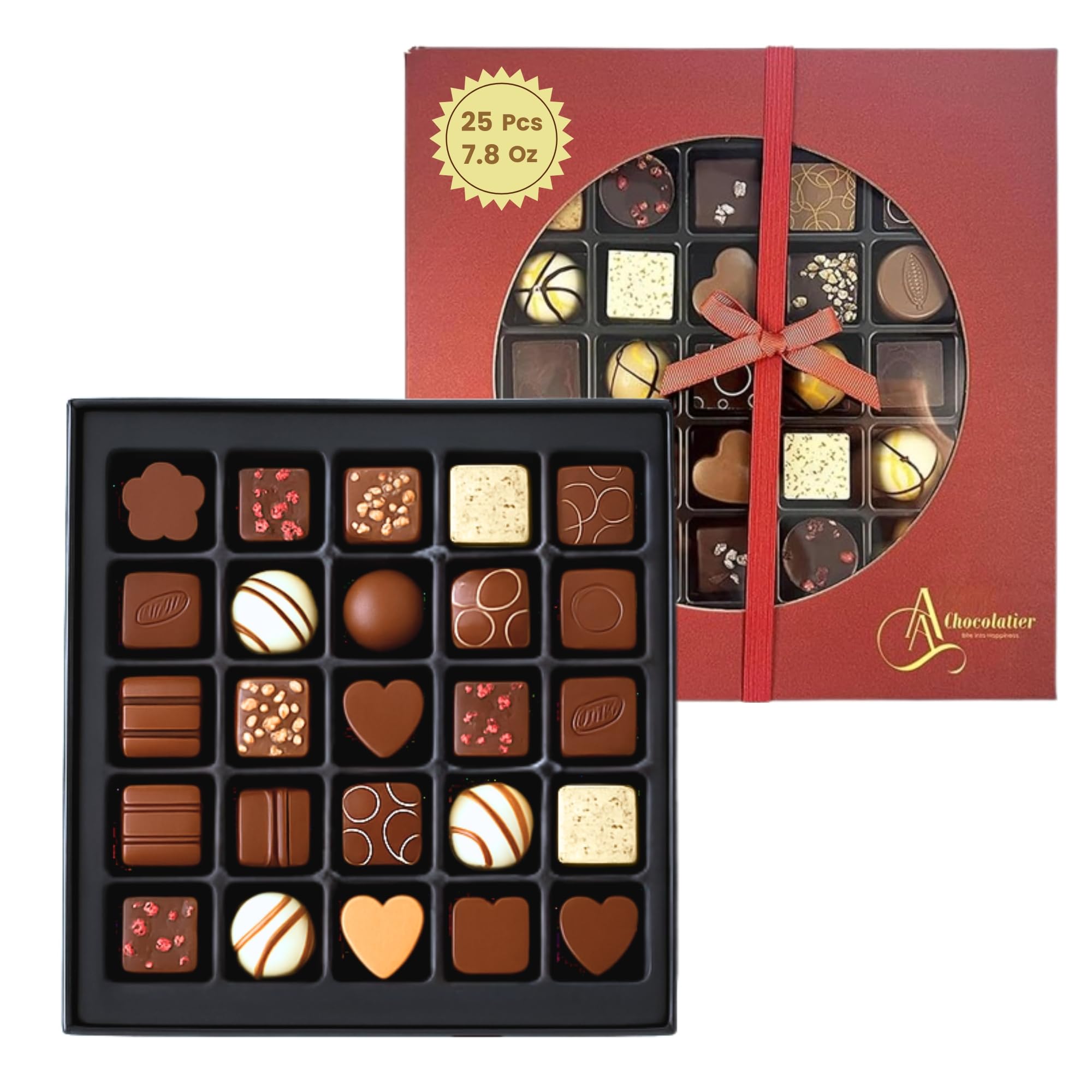 ANDY ANAND CHOCOLATIERBelgian Chocolate Truffles Gift Box Handcrafted Gluten Free Gourmet Chocolate European Imported Chocolate Truffles Perfect as Chocolate Gifts For Women (25 Pcs,7.8 Oz)