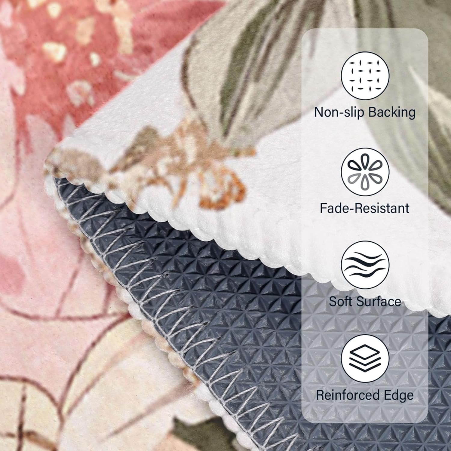 Pink Green Floral Round Area Rug 4ft,Machine Washable Boho Modern Oriental Flower Leaf Round Rug Non-Slip Circle Rugs Low-Pile,Indoor Floor Carpet Mat for Living Room Bedroom Kitchen Dining Entryway