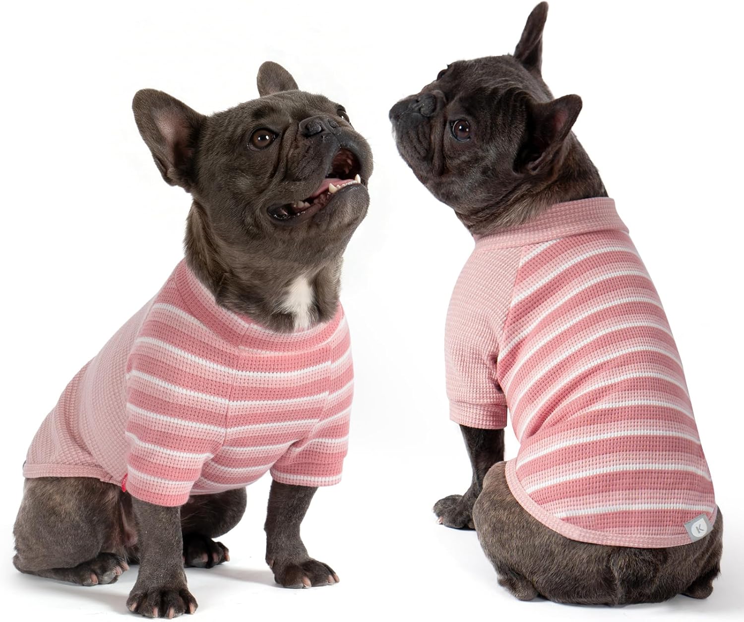 KYEESE 2Pack Waffle Dog Shirt with Sleeves, Lightweight Dog T Shirts for Small Dogs Girl, Breathable Pet Tee Shirts Soft Dogs Clothes for Daily Wear, Pink+Striped, M