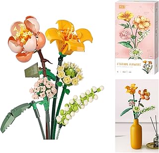 Artificial Flower Bouquet Building Blocks Kit Mini Flower Building Blocks Set Unique Creative and Collectible Items (Not Compatible with Lego Set)