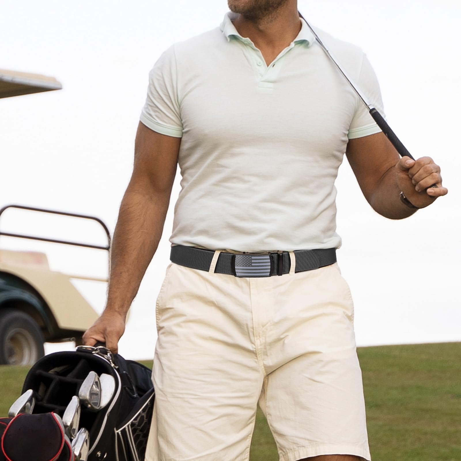 SANSTHS Elastischer Stretch-Gürtel für Herren, Ratsche, Nylon-Gürtel für Herren, Freizeit, Arbeit, Jeans, Golf