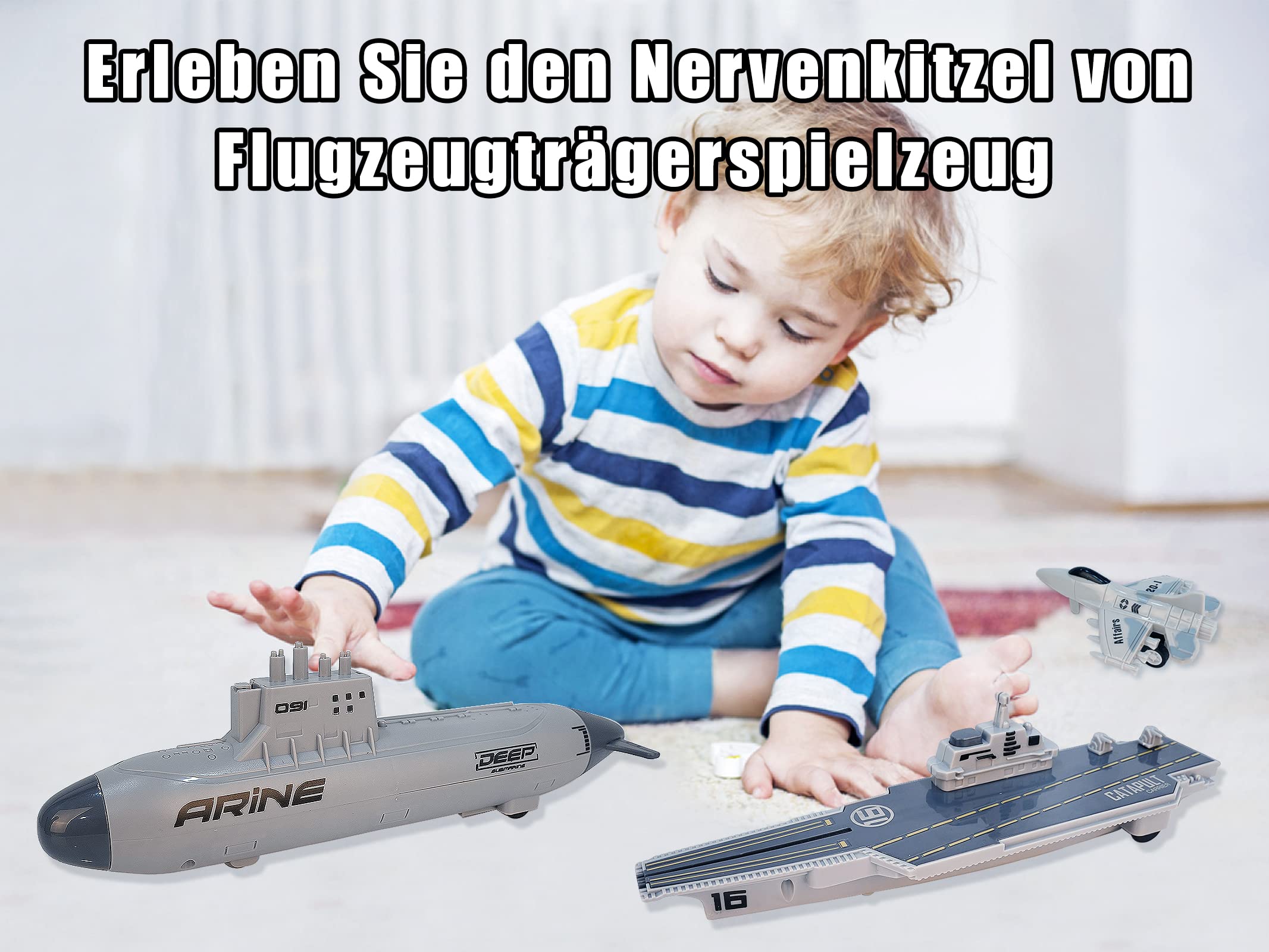 VBACALA Battleship Spielzeug,Flugzeug Flugzeugträger Spielzeugset für Kinder,Kampfflugzeuge Schlachtschiffe mit Rückzugsfunktion,U-Boot Militär Spielzeug für Jungen und Mädchen