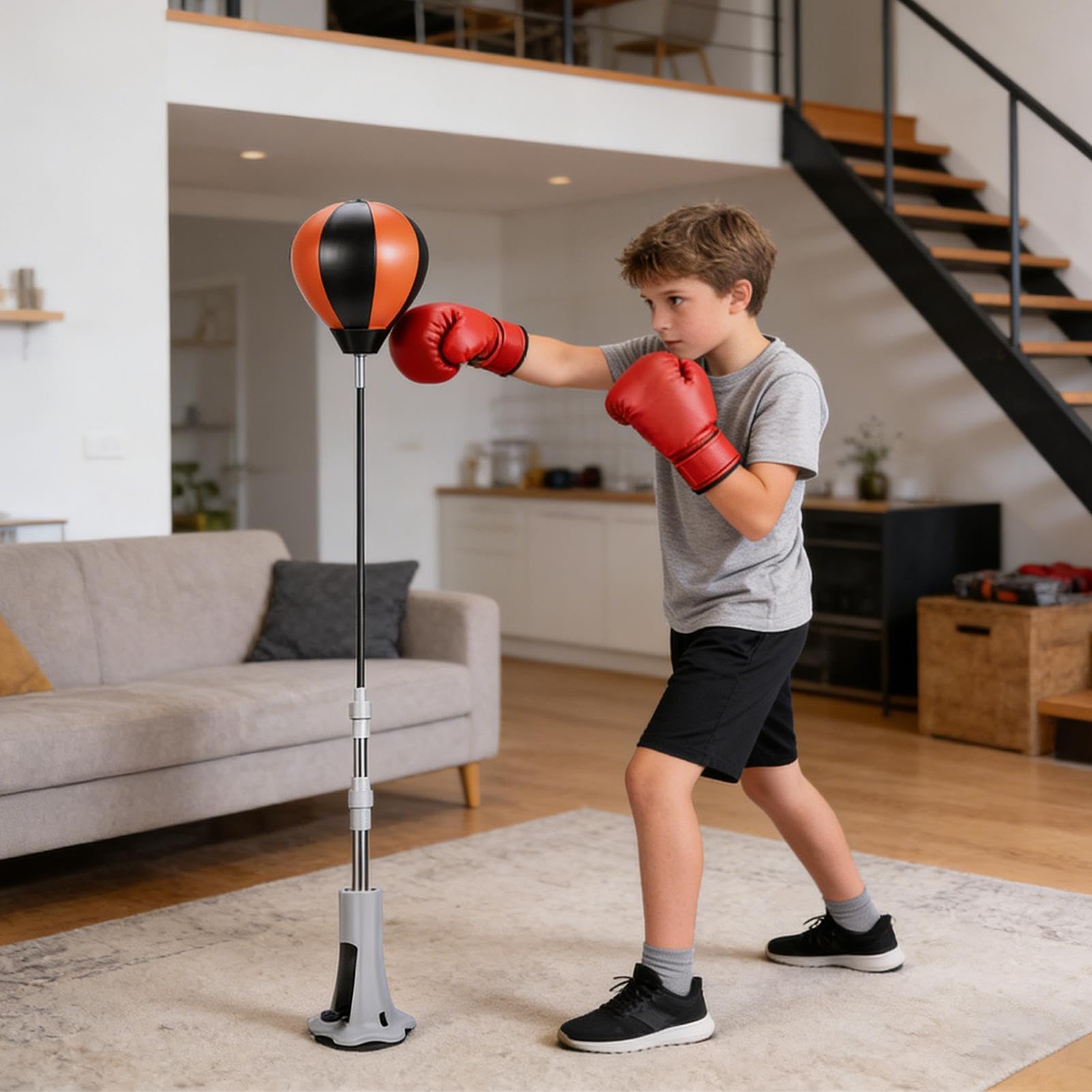 Sacco da boxe con cavalletto per boxe con supporto | Dispositivo di allenamento con ventosa | Sacco da boxe in piedi per uso domestico - per casa palestra ufficio cortile sala giochi adulti bambini