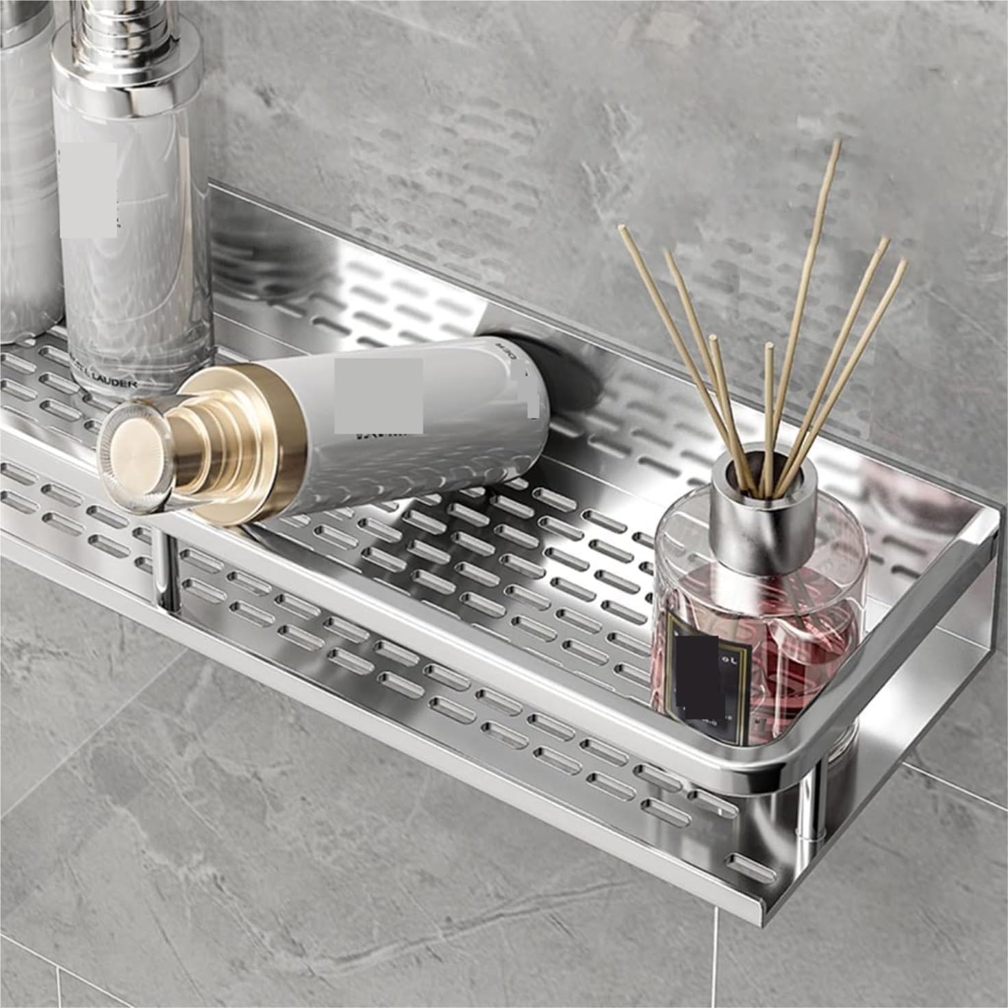 Mensola Doccia Portaoggetti Mensole da Bagno Portaoggetti da Doccia Senza Fori con Ganci E Porta Doccia in Acciaio Inox Mensole Bagno Resistente(50cm(1pcs))
