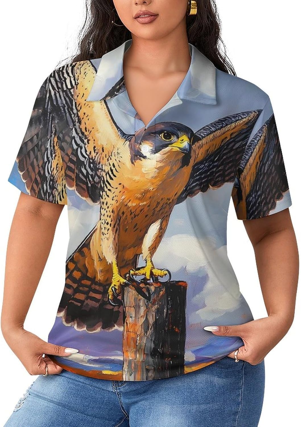 Beautiful Peregrine Falcon Bird Womens Golf Polo Shirts Summer Short Sleeve Collared 3 Buttons T Shirt Activewear Tops