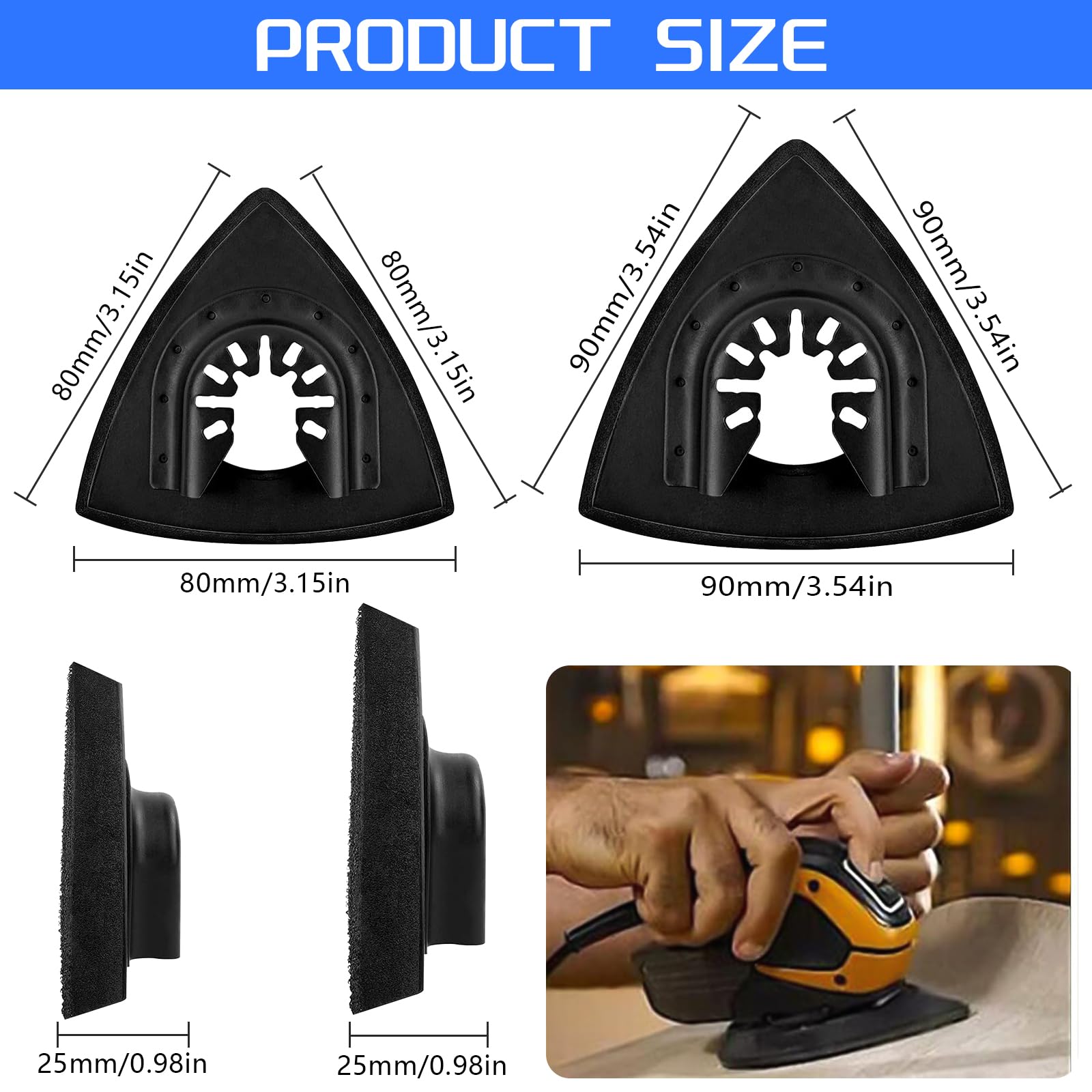6 Pièces Patin de Ponçage pour Outil Multifonction, Patin de Ponçage Triangulaire Universel, Convient pour Polir les Meubles et Détartrer le Papier de Verre (80mm/90mm)