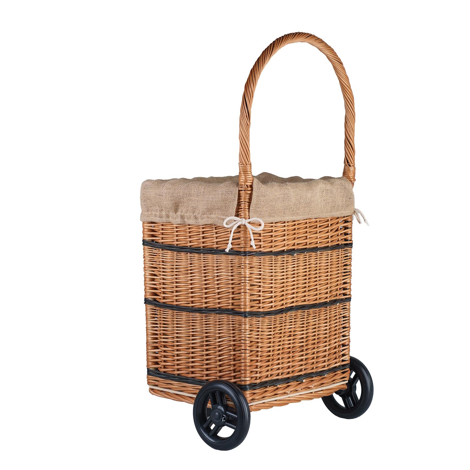 Cestino per legna da ardere in salice, carrello semicircolare solido per camino e stoccaggio, versatile cestino per legna da ardere e shopping, fodera in iuta resistente