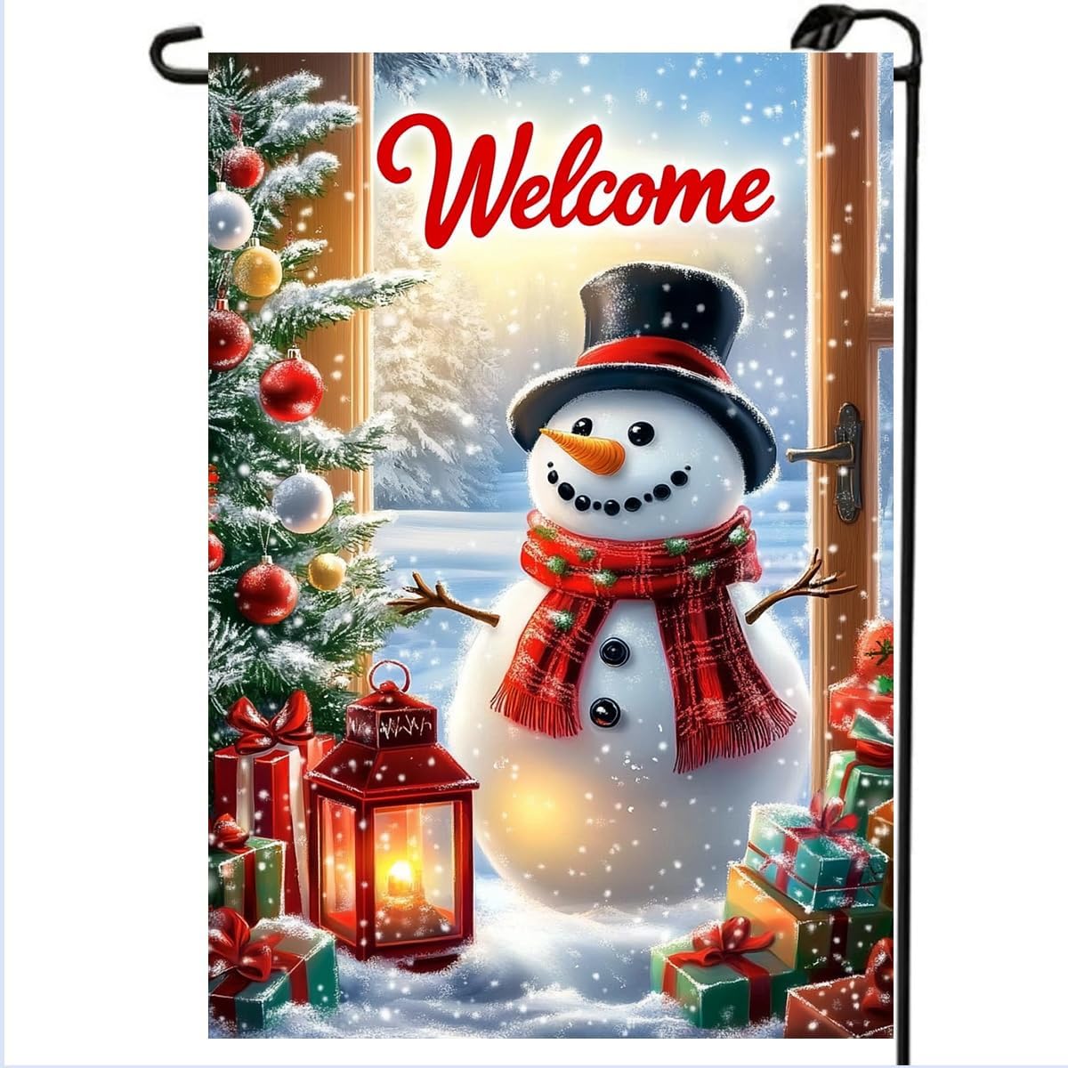 Christmas Garden Flags 12x18 Double Sided - Welcome Snowman Design, Small Burlap Winter Holiday Outdoor Xmas Yard, Porch Lawn Flags for Outside Decorations