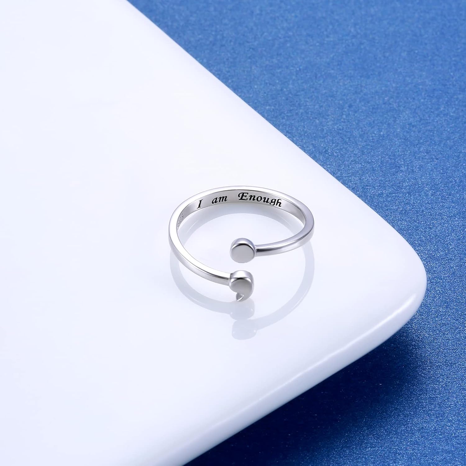 MANBU Sterling Silver Semicolon Ring for Women: I am Enough Keep Going Ring Engraved Inspirational Message Supporting Jewelry Gifts for Daughter Sister