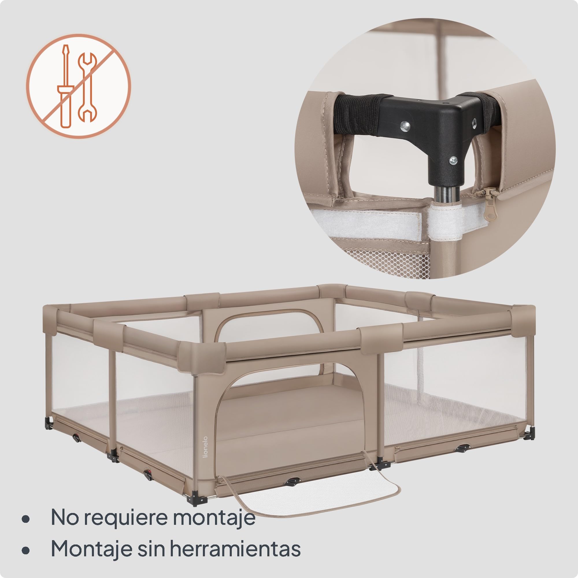 Lionelo Florence XL Easy Fold Parque Infantil Bebé Plegable, Corralito Bebé XL con Rejilla Transpirable, sin Montaje, 2 Entradas con Cremallera, Bordes Acolchados y Fácil de Limpiar, 180 x 200 cm — view 4