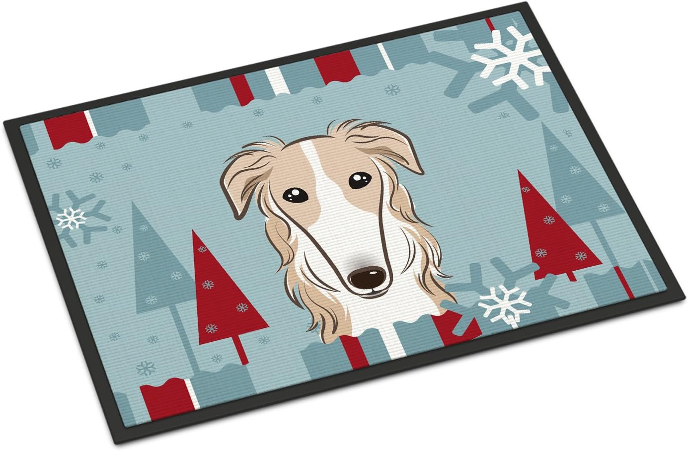 Caroline's Treasures BB1724MAT Winter Holiday Borzoi Doormat 18x27 Front Door Mat Indoor Outdoor Rugs for Entryway, Non Slip Washable Low Pile, 18H X 27W