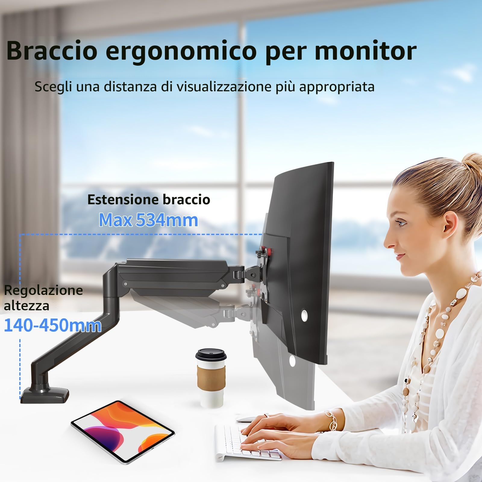 Suptek Braccio per Monitor a Molla Gas 13-32" 9 kg VESA 75x100 mm MD01A