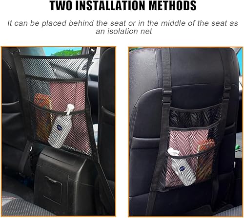Miniatura 5 de zipelo Organizador de malla para automóvil, barrera de vehículo de 3 capas para asiento trasero de mascotas, niños, bolsillo de red elástica para