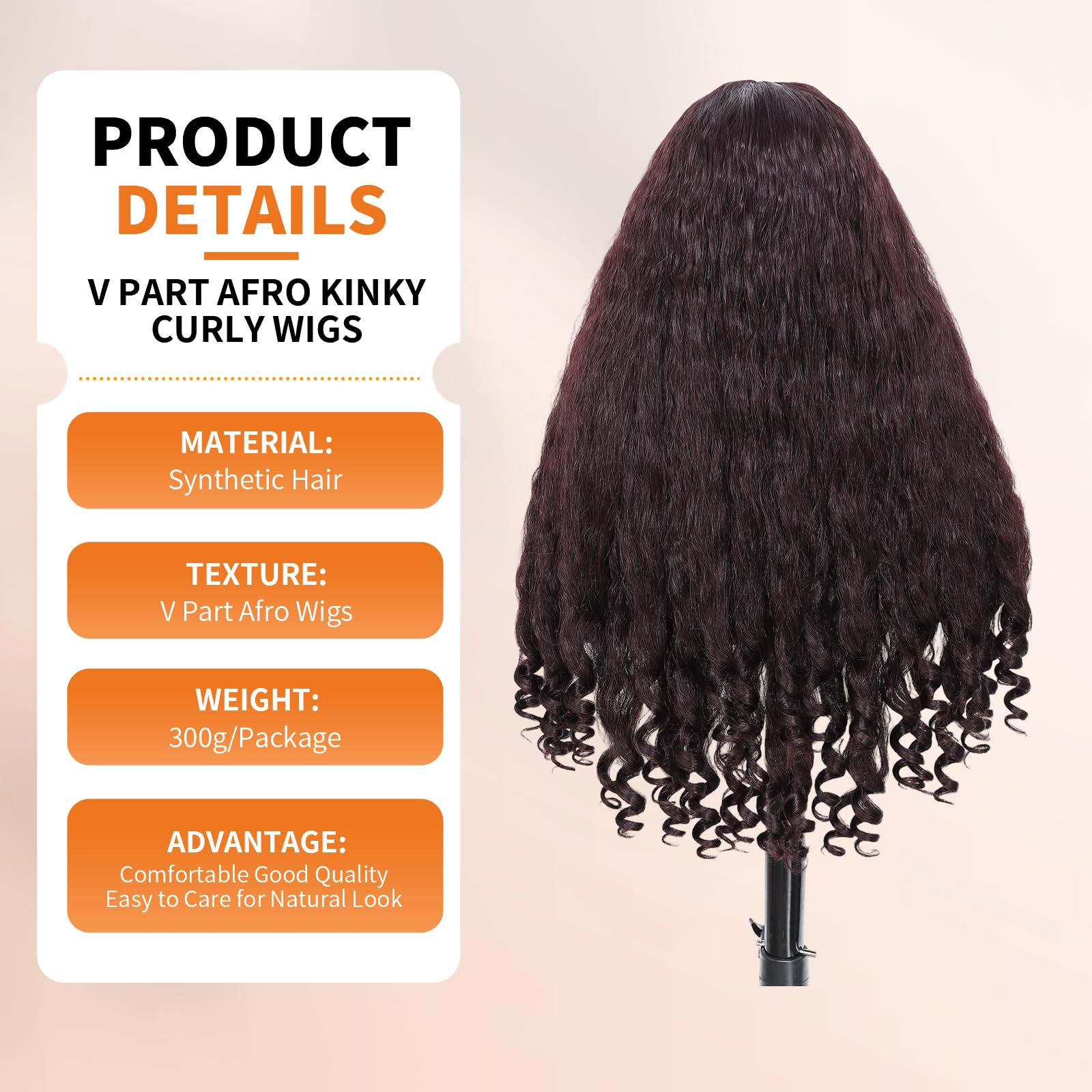 Yacurcur Afro Wig V Part Kinky Curly Wigs for Black Women 180% Density Wear and Go Glueless Wig with Unique Bouncy Curls in the End Synthetic Burgundy Red No Leave out Clip in 24 Inch(#99J) - Image 2