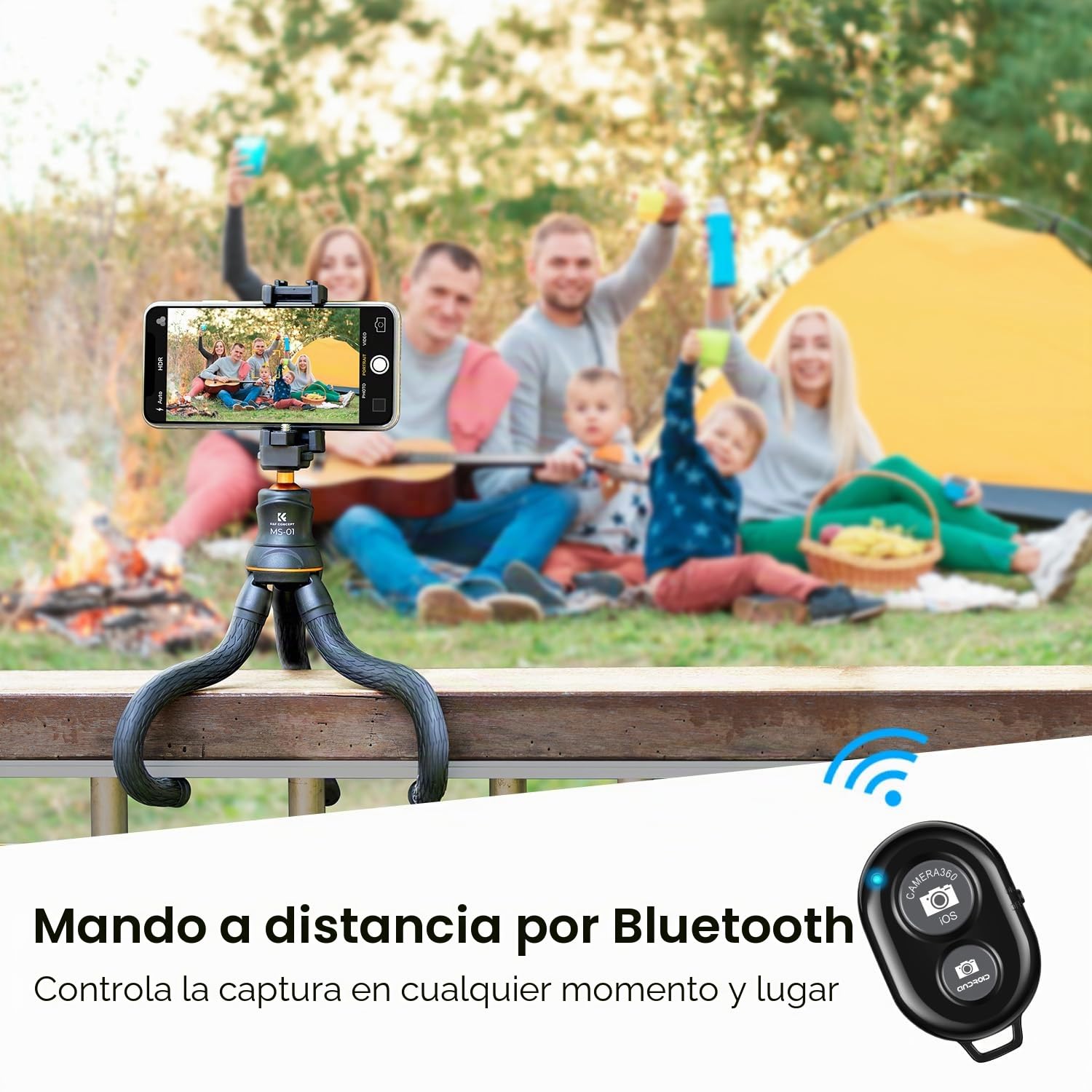 K&F CONCEPT Trípode para Móvil Flexible para Cámara con Mando a Distancia Bluetooth, Trípode Compacto para Teléfono Móvil y Soporte Giratorio de 360°