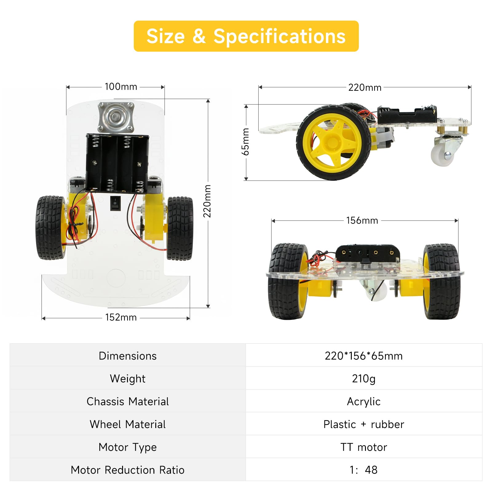 Kit Châssis Robot 4WD – Acrylique 2 Couches, 4 Moteurs TT, Roues Encodeurs, Compatible Arduino/Raspberry Pi