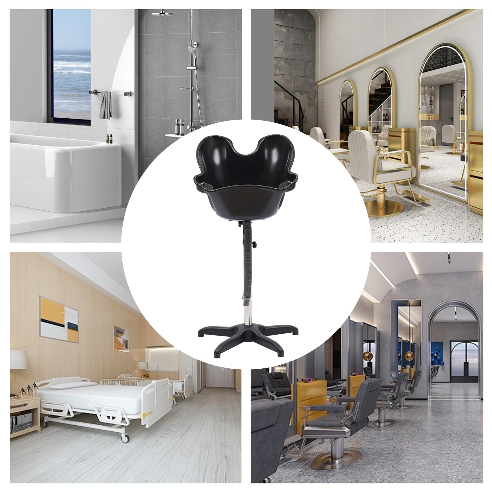 Mobiles Waschbecken, Höhenverstellbar Friseurwaschbecken, Haarwaschbecken mit Ablaufschlauch & Stützbasis, Waschbecken für Barbershop, Beauty-Spas, Haarstudios