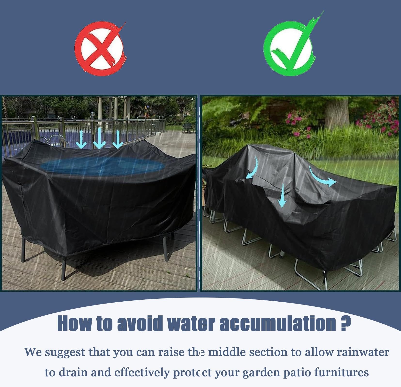 Housse De Protection Salon De Jardin 270 X 210 X 70 Housse Protection Table De Jardin Extérieur Résistance Au Vent, 600D Tissu Oxford Très Résistant Rectangulaire Protection Bache Salon De Jardin